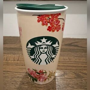 Starbucks 2018 floral ban.do Ceramic Tumbler Travel Mug.     12 oz with Lid